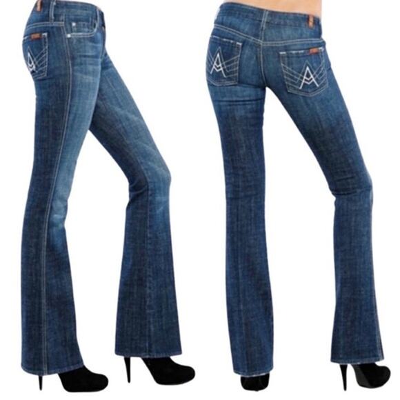 7 For All Mankind "A" Pocket Bootcut Jeans Low Rise 24 Flare Blue Denim Classic - Picture 1 of 8